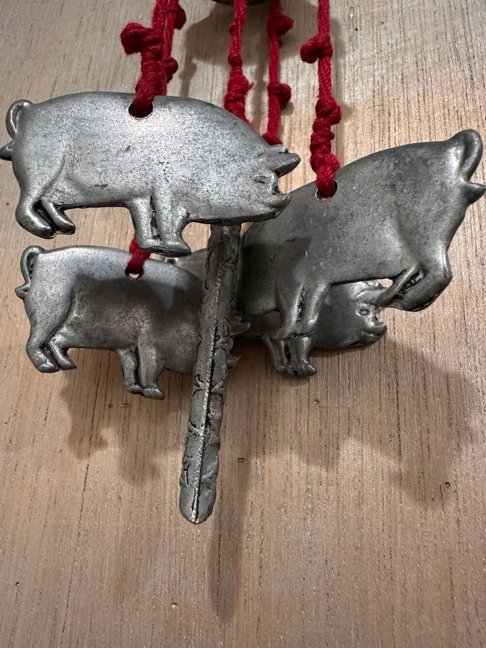 Vintage Carson Pewter Grazing Pigs Wind Chime with Bell Cap 1992